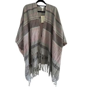 Pinkalicious | Women's Plaid Gray and Pink Shawl Wrap with Fringe